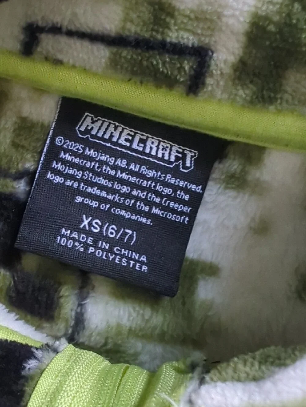 Minecraft Green Camo Half-Zip Fleece Pullover Size XS (6/7)